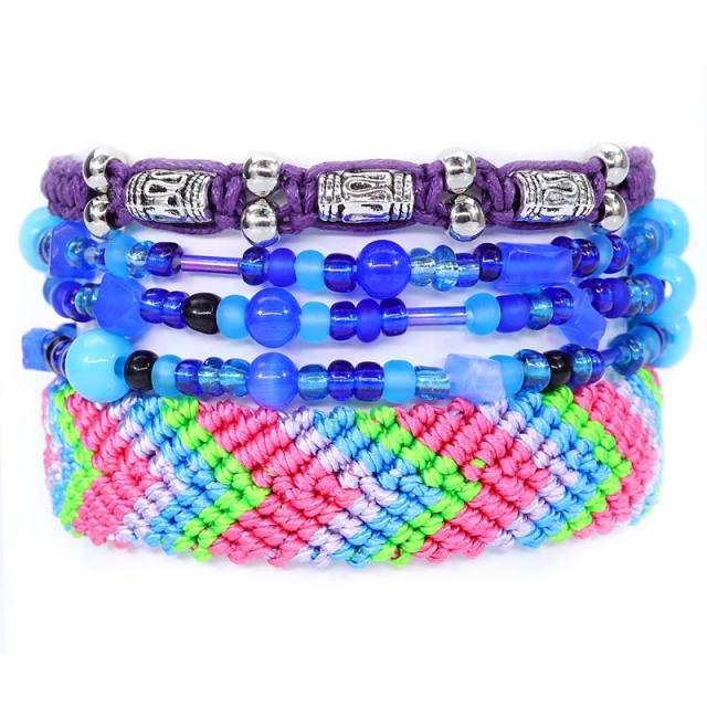 Seed bead string braided bracelets 5 pcs