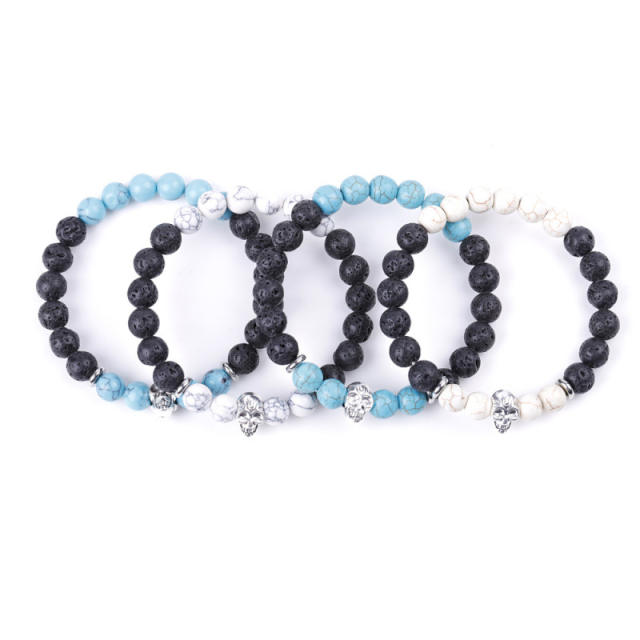 Turquoise lava skull beads bracelet