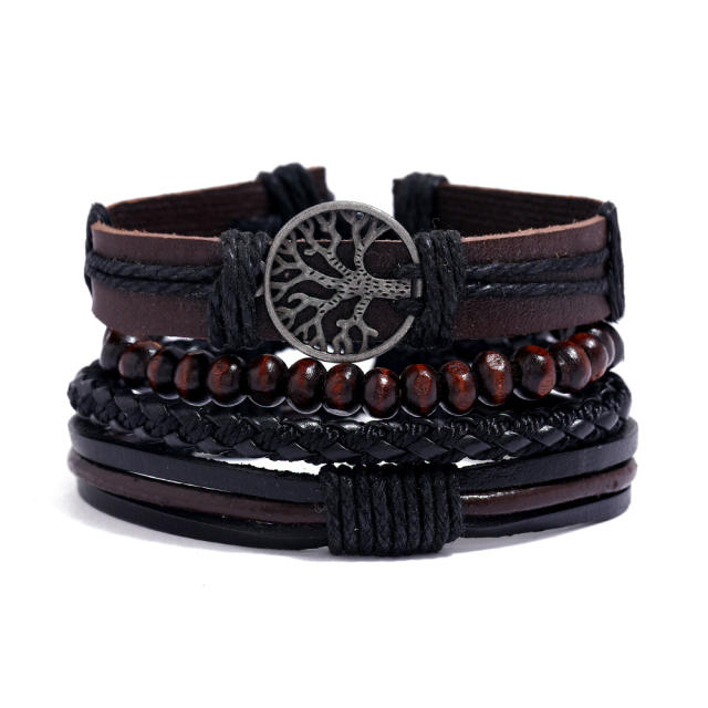 Tree of life leather bracelet set