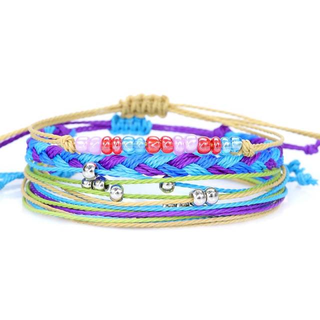 Wax string seed bead bracelets 4 pcs