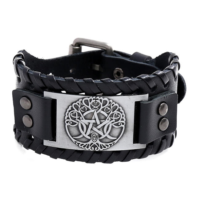 Tree of life belt buckle leather cuff bracelet