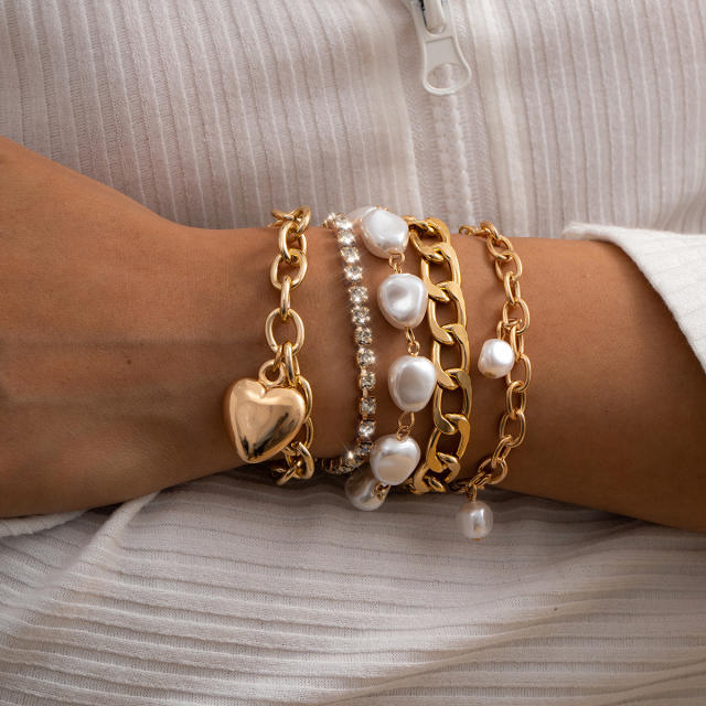 Baroque pearl chain bracelet 5 pcs set