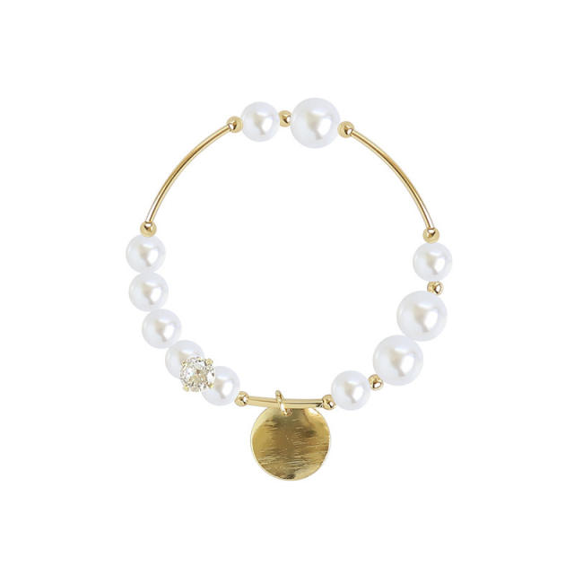 Wafer charm natural pearl bracelet