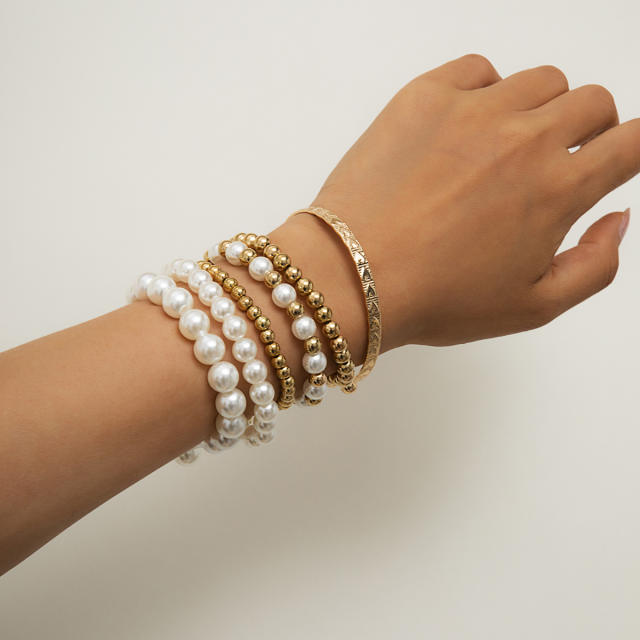 Pearl gold bead bracelet 6 pcs set