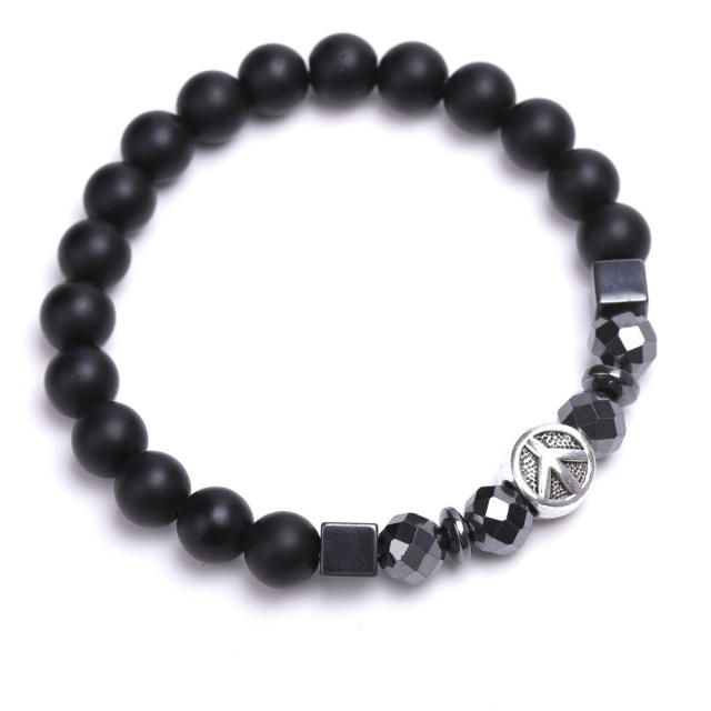 Black Iron Ore lava turquoise bead bracelet