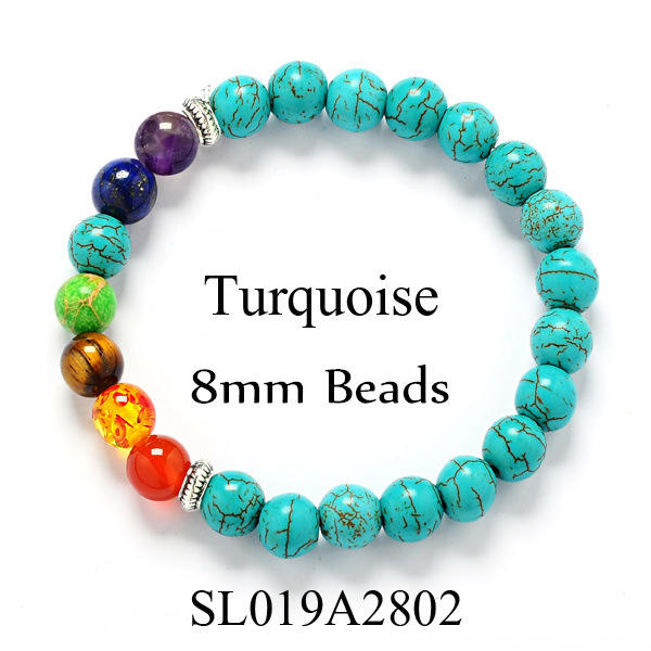 Agate turquoise Tigereye lava chakra bead bracelet