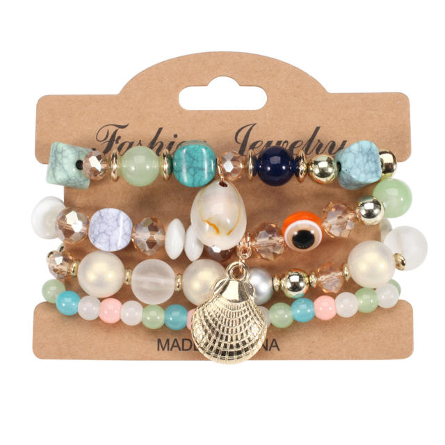 Bohemian shell pendant pearl bead bracelet