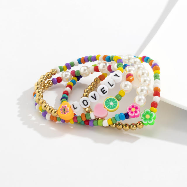 Pearl seed bead bracelet 4 pcs set