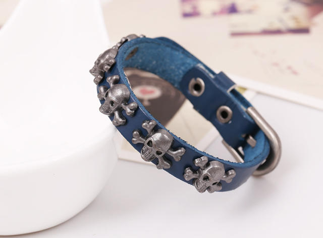 Skull leather belt buckle bracelet