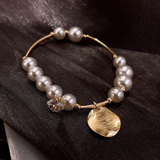 Wafer charm natural pearl bracelet