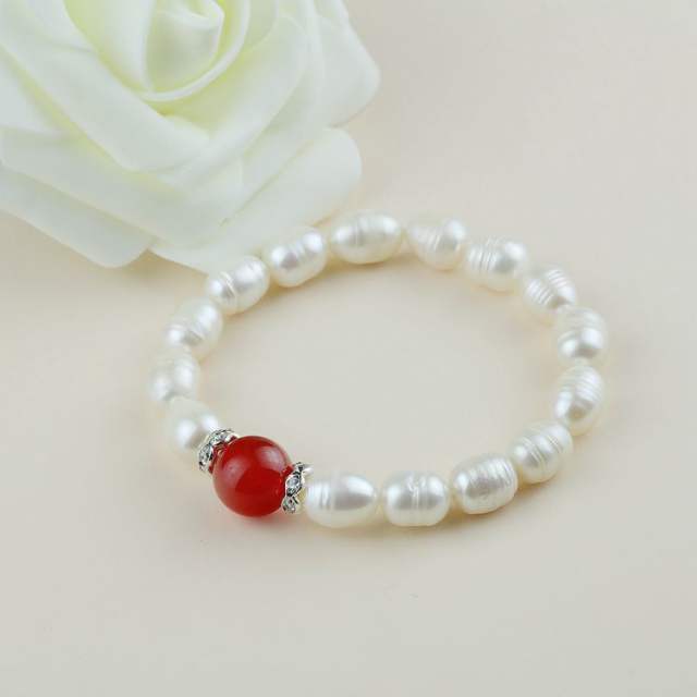 9mm Freshwater pearl jade bracelet