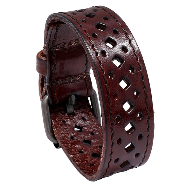 Hollow out leather belt buckle cuff bracelet