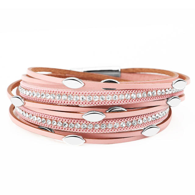 Women's multilayers leather wrap cuff bracelet