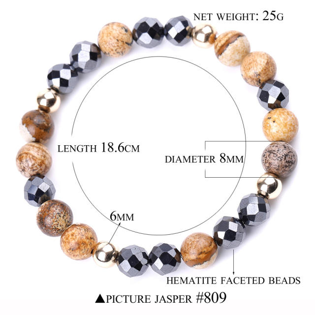 Lava Picture stone chakra bead bracelet