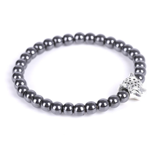 Cross black iron ore bead bracelet