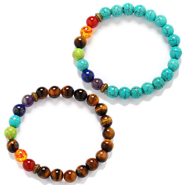 Turquoise lava agate 7 chakra  bead  bracelet