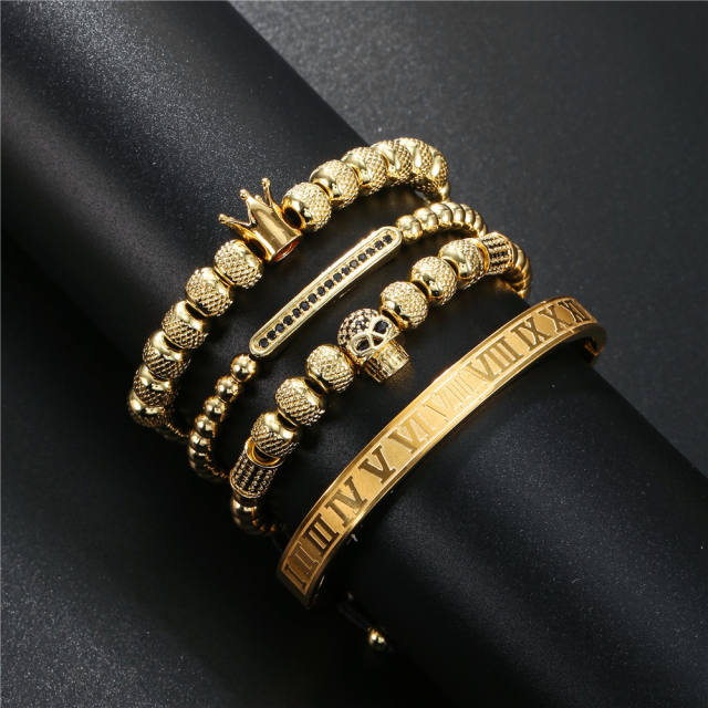 Skull crown beaded bracelet for man 4pcs set