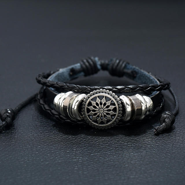 Sunflower leather wrap bracelet