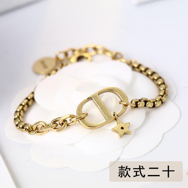 Vintage CD letter Women's brass bracelet