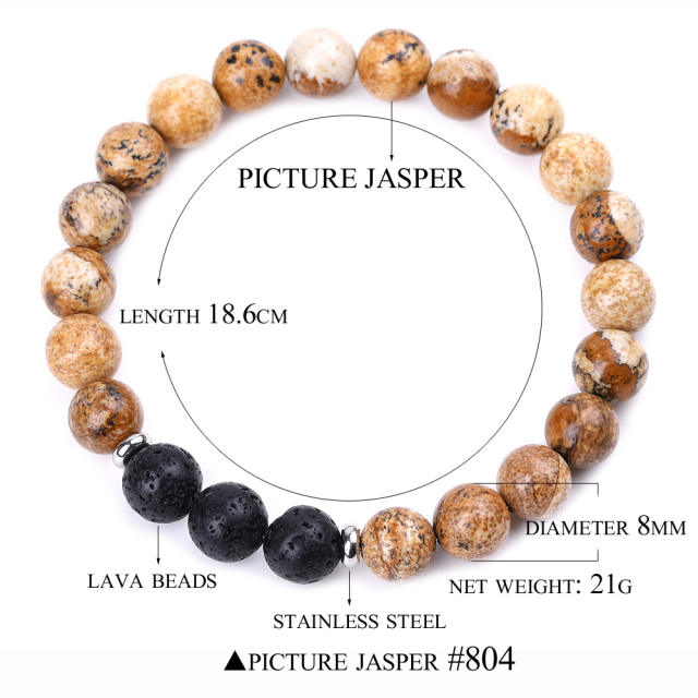 Lava Picture stone chakra bead bracelet