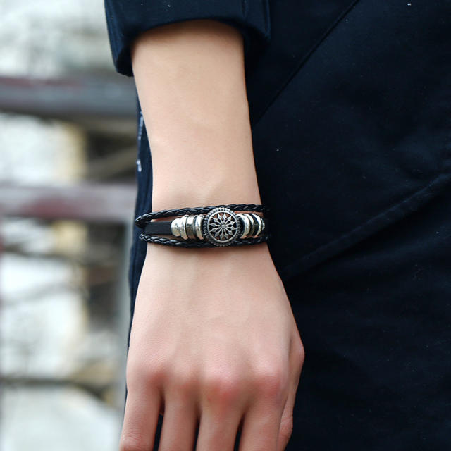 Sunflower leather wrap bracelet