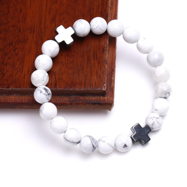 Cross lava agate beads bracelet