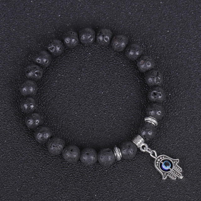 Turtle hamsa hand lava turquoise bead bracelet