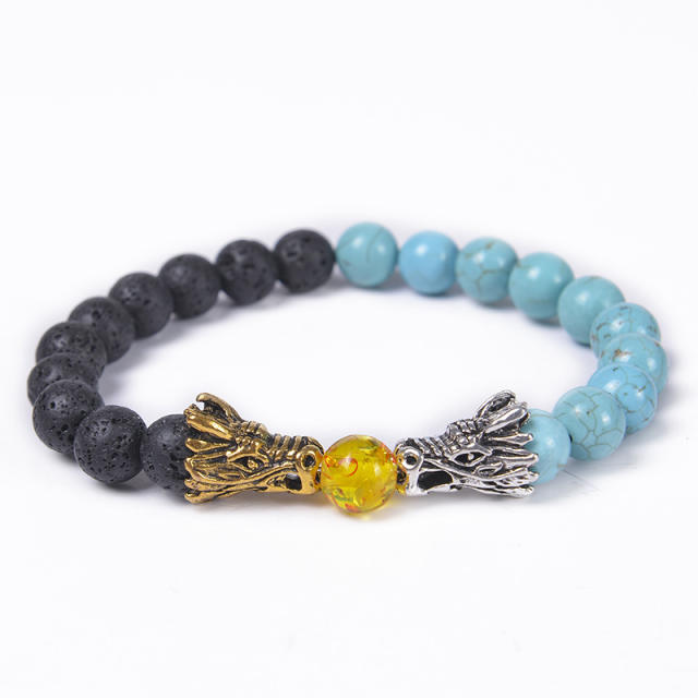 Dragon lava turquoise malachite bead bracelet