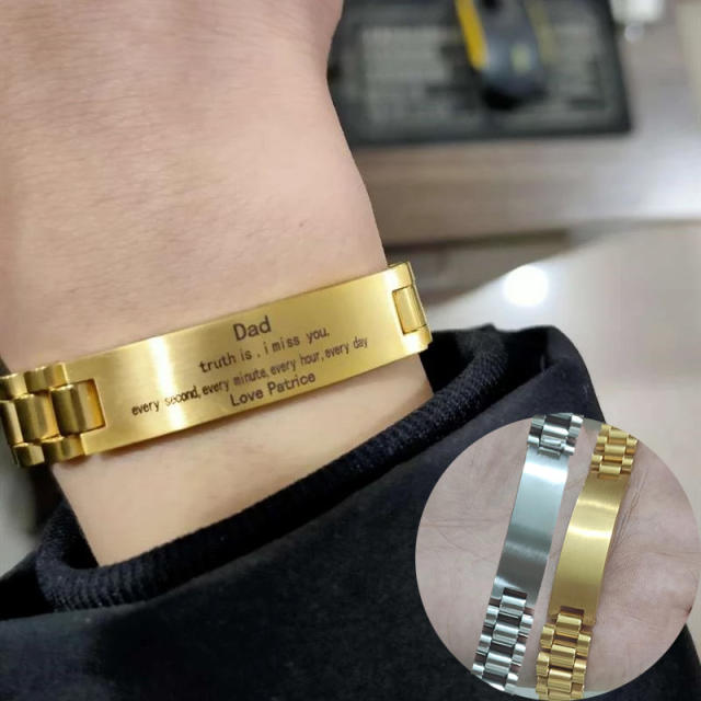 Stainless steel belt engraveable bracelet