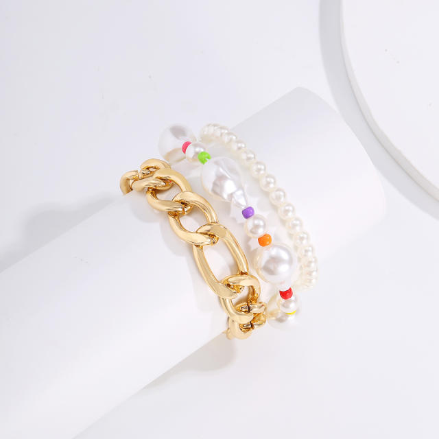 Baroque pearl chain bracelet 3 pcs set