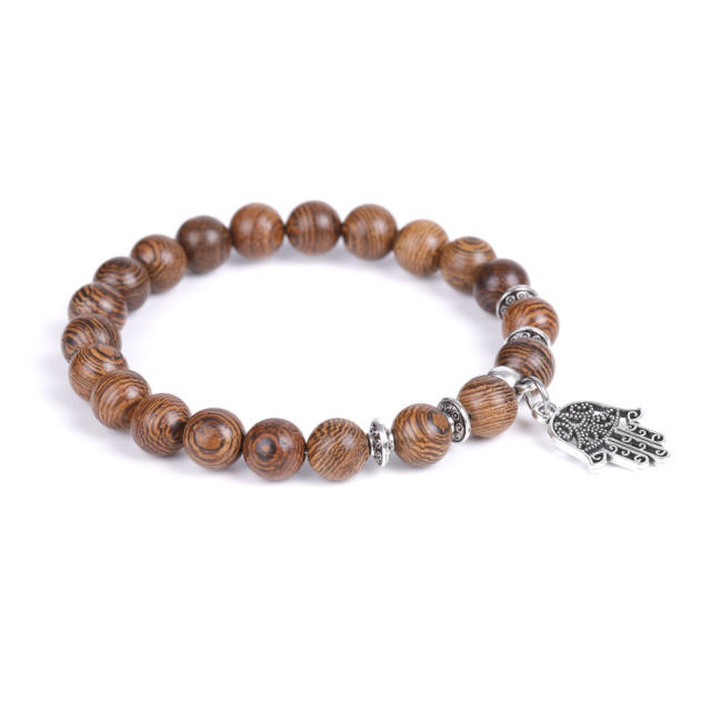 Hamsa hand wood bead bracelet