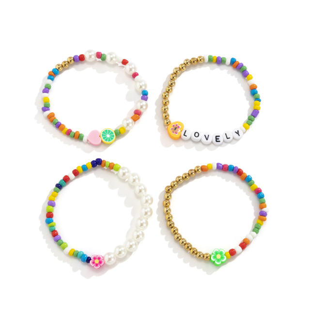 Pearl seed bead bracelet 4 pcs set
