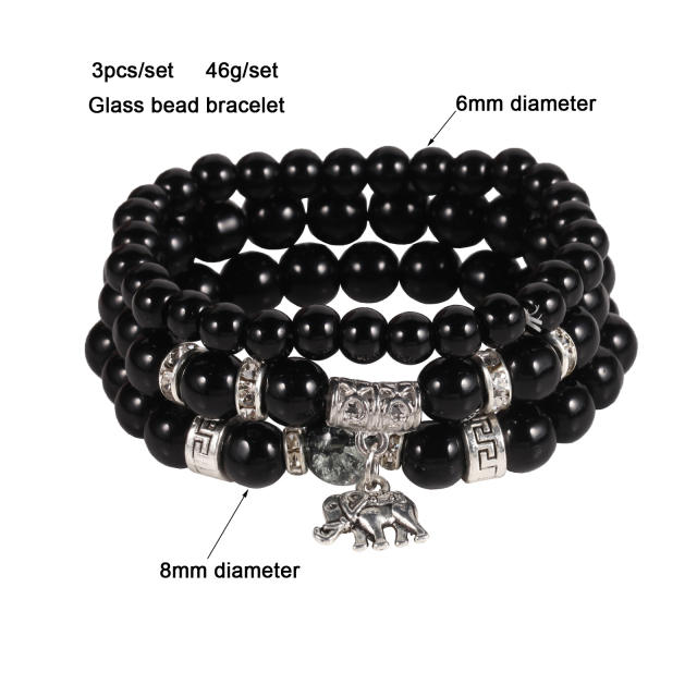 New Bohemian black beads elephant pendant multi-layer bracelet