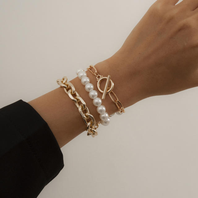 Pearl toggle chain bracelet 3 pcs set