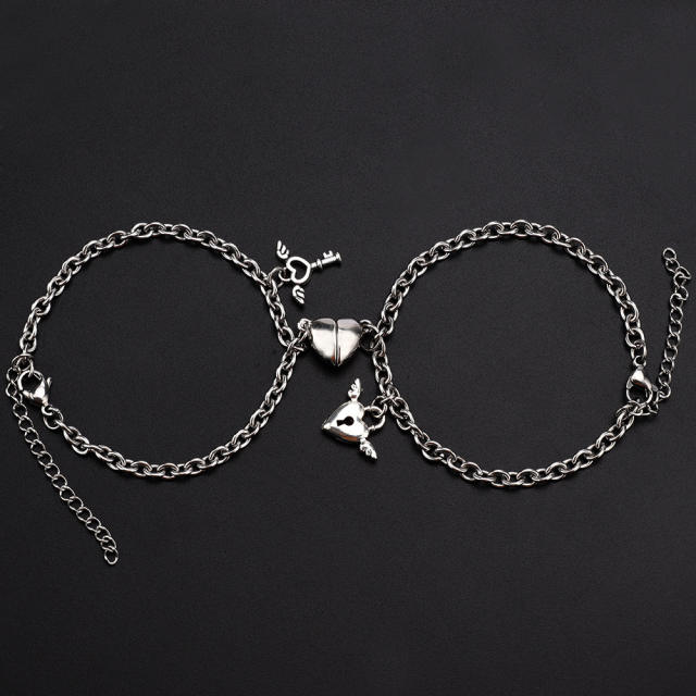 Magnetic heart key stainless steel chain bracelet