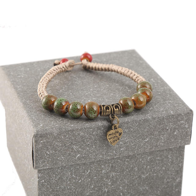 Clover charm glass bead bracelet