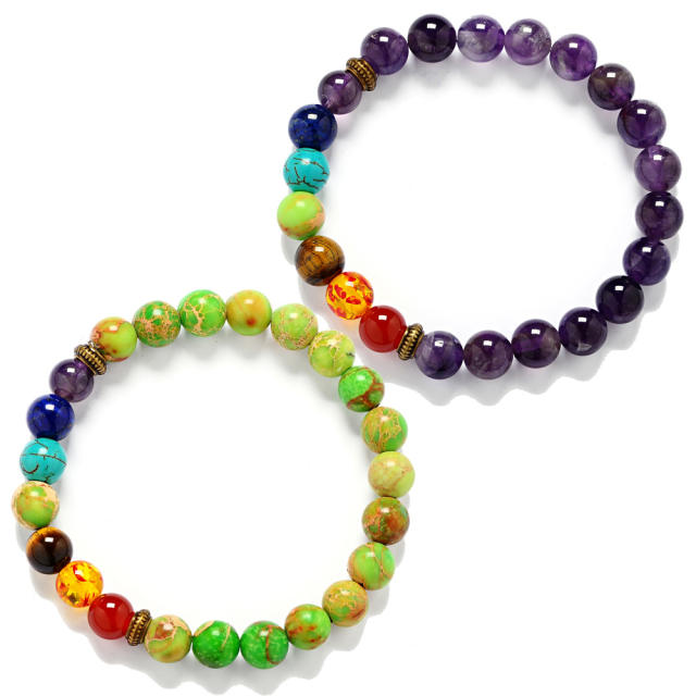 Turquoise lava agate 7 chakra  bead  bracelet