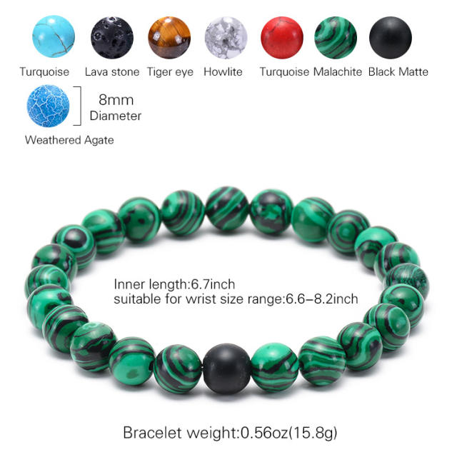 Malachite agate turquoise bead bracelet