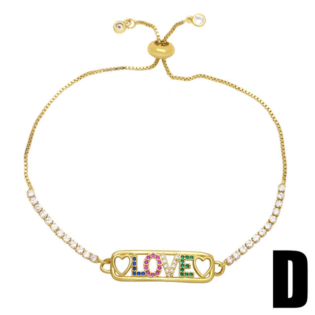 Rainbow CZ love letter bracelet