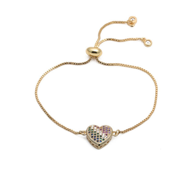 Heart with cubic zirconia gold bead bracelet
