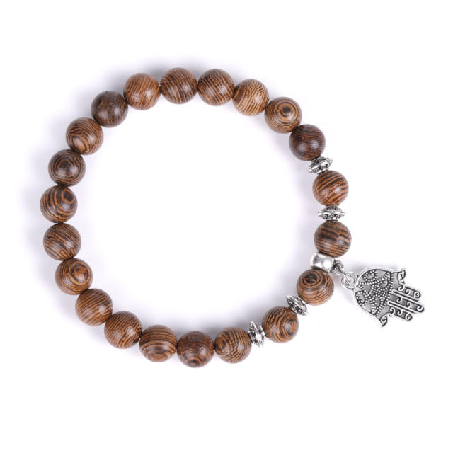 Hamsa hand wood bead bracelet