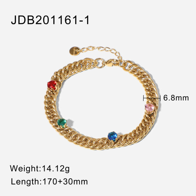 Fashion inlaid color zircon stainless steel chain bracelet
