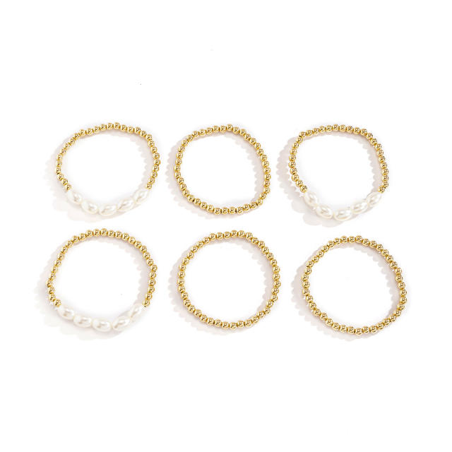 Pearl and gold beed bracelet 6 pcs set