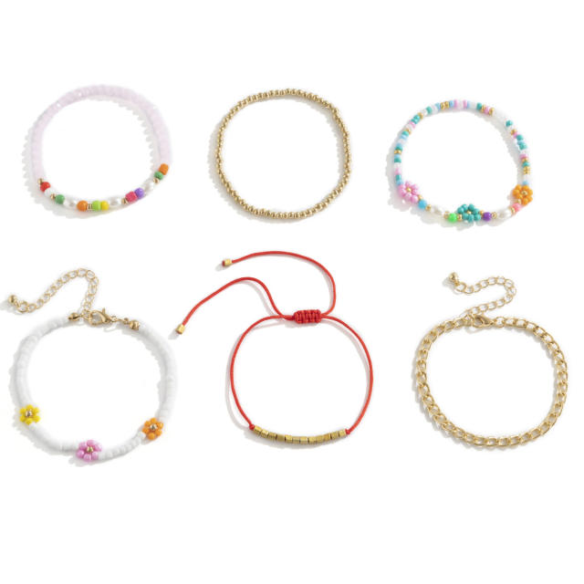 Seed bead gold bead pearl bracelet 6 pcs set