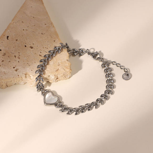 New Shell heart-shaped stainless steel chain bracelet