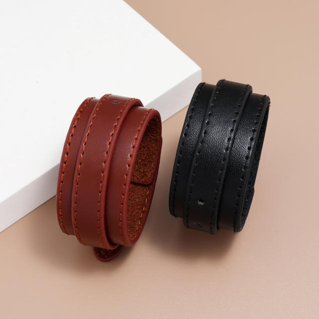 Double layers belt buckle leather cuff bracelet