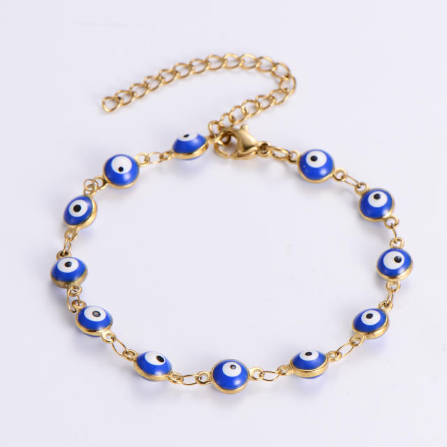 Enamel round evil eye stainless steel bracelet