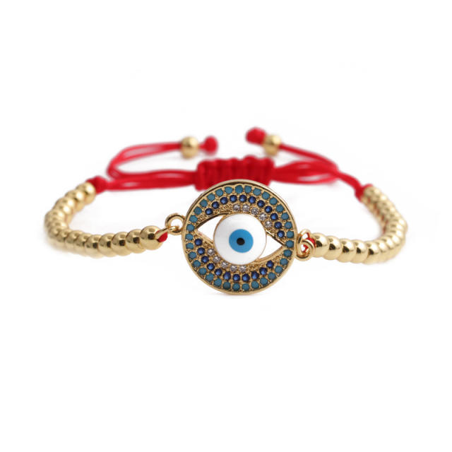Hamsa evil eye cubic zirconia gold bead bracelet