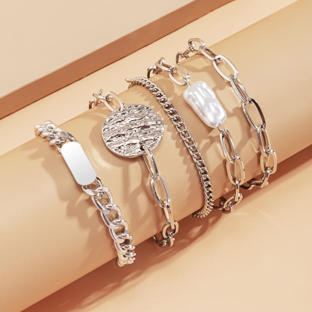 Baroque pearl cuban chain bracelet 5 pcs set