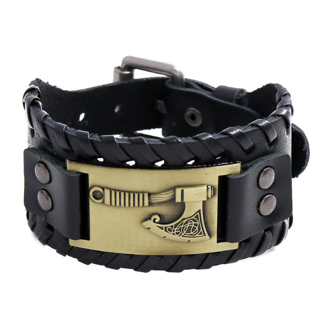 Axe braided belt buckle leather cuff bracelet